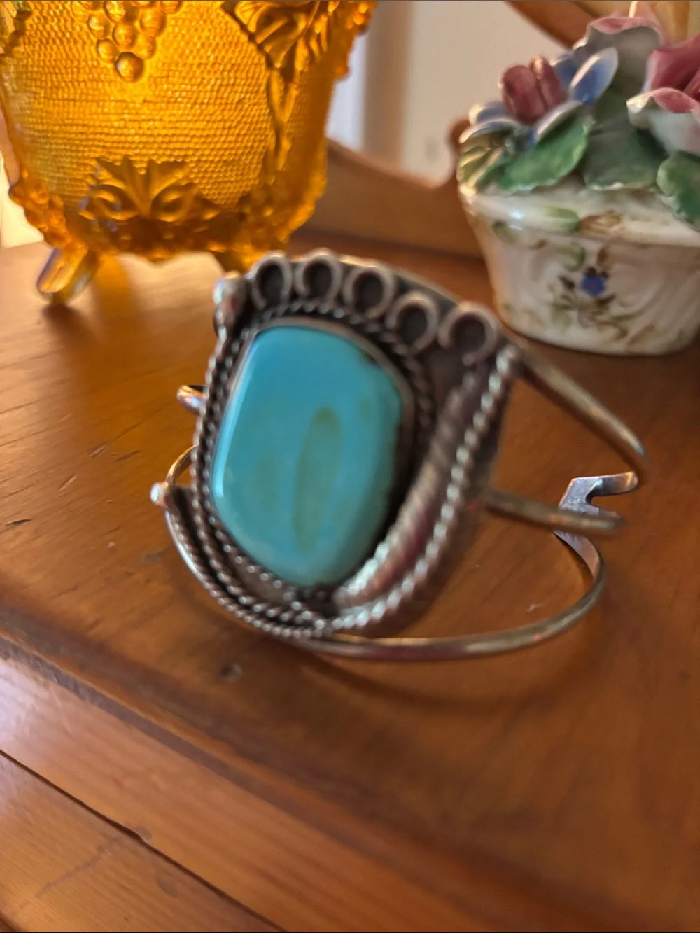 Cool Turquoise Stone Sterling Silver Cuff Bracelet